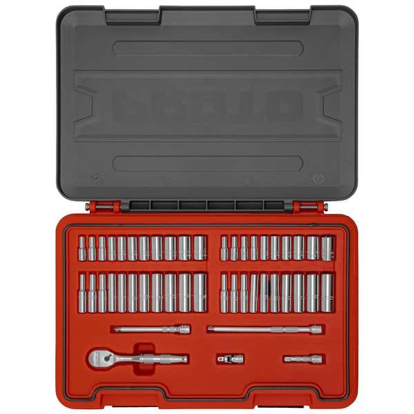 Proto 1/4 in Drive Socket Set Metric, SAE 47 Pieces 3/16 in to 9/16 in, 5 mm to 14 mm , Chrome - J47347AS