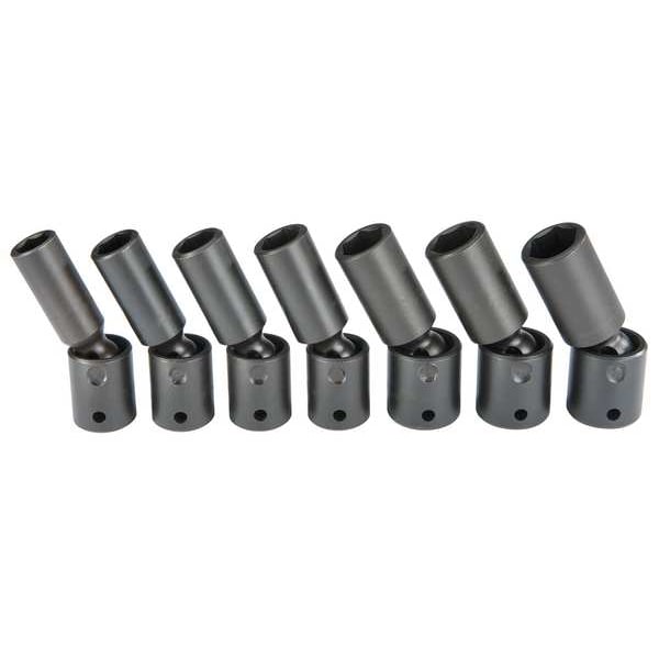 Proto 1/2" Drive Deep Universal Impact Socket Set, Metric, 7 pcs, Black Oxide - J72147M