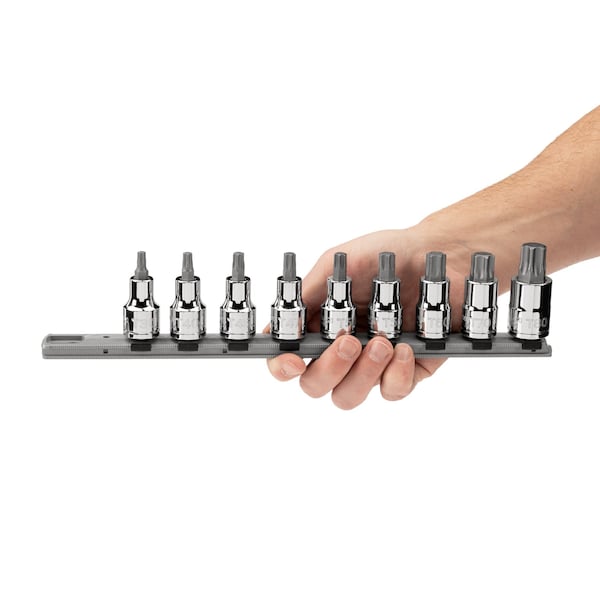 Tekton 1/2 Inch Drive Torx Bit Socket Set with Rail, 9-Piece (T30-T80) - SHB92107