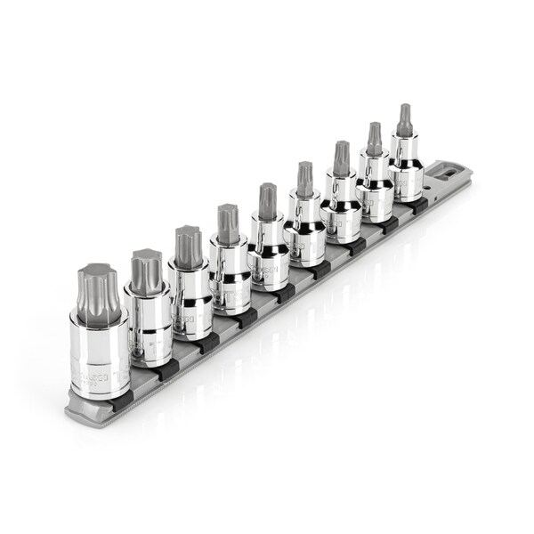 Tekton 1/2 Inch Drive Torx Bit Socket Set with Rail, 9-Piece (T30-T80) - SHB92107