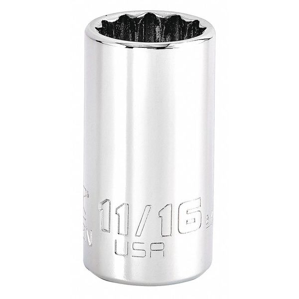 Proto 3/8 in Drive, 11/16" Triple Square SAE Socket, 12 Points, Steel, Chrome, 11/16 in - J5222N