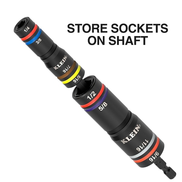 Klein Tools KNECT Quad-16 Heavy-Duty Impact Flip Sockets, SAE and Metric, 4-Piece - 654QS