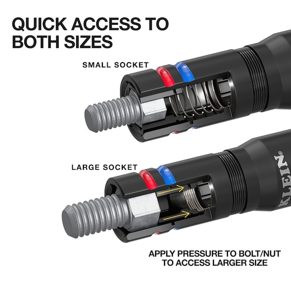 Klein Tools KNECT Quad-16 Heavy-Duty Impact Flip Sockets, SAE and Metric, 4-Piece - 654QS