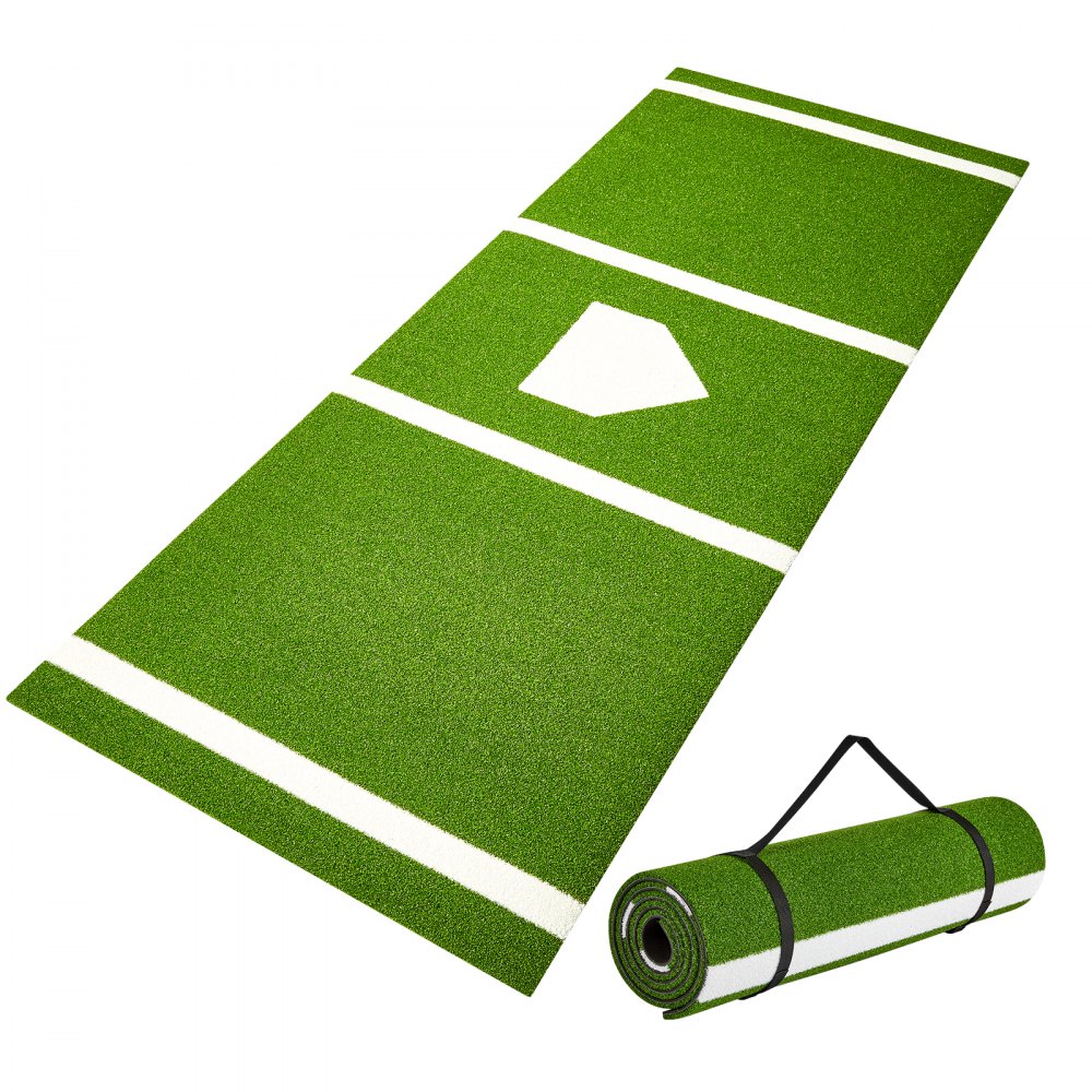 VEVOR Baseball Softball Hitting Batting Mat, 10' x 3.8' Indoor/Outdoor Softball Mat, Lined & Foam Backing Anti-Slip Anti-Fade Softball Training Aid, Portable Practice Mat with Tightening Rope, Green - JQDBDKD10YC3K8ZF0V0