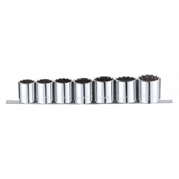 Westward 1/2" Drive Socket Set SAE 7 Pieces 1 3/8 in to 1 in , Chrome, Skt St, Chrm, 5-15 mm, 6Pt - 53PN62