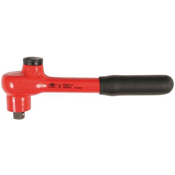 Wiha 1/2" Drive 72 Geared Teeth Pear Head Style Hand Ratchet, 260mm L, Insulated Finish - 12853