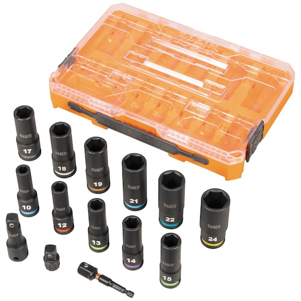 Klein Tools KNECT 1/2-Inch Drive Deep Well Impact Socket Set, Metric, 14-Piece - 65111IMPCTM