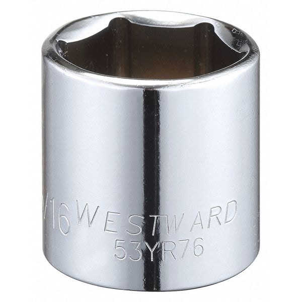 Westward WESTWARD 3/8 in Drive, 15/16" Hex SAE Socket, 6 Points, Steel, Chrome, 15/16 in - 53YR76