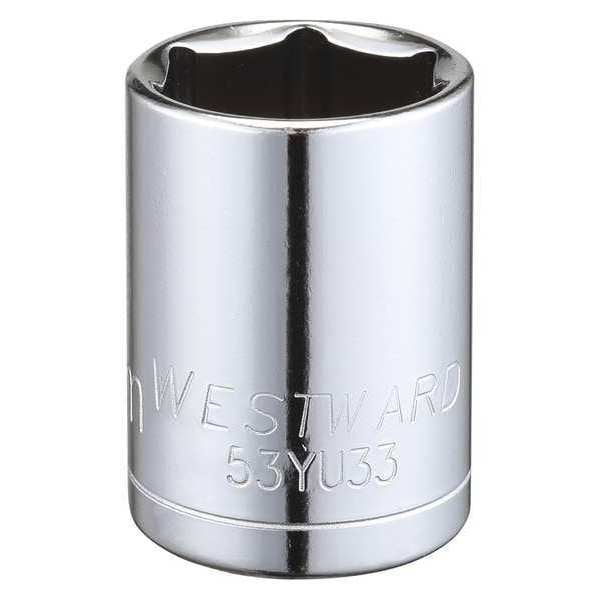 Westward WESTWARD 1/2 in Drive, 21mm Hex Metric Socket, 6 Points, Steel, Chrome, 21 mm - 53YU33