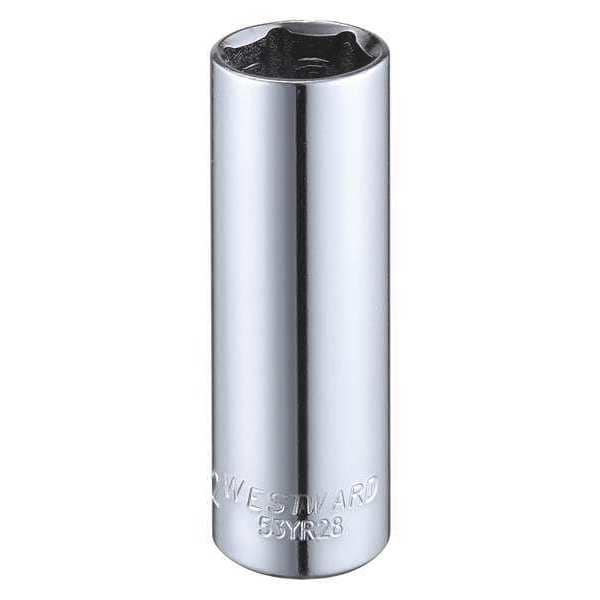 Westward WESTWARD 1/4 in Drive, 1/2" Hex SAE, Socket, 6 Points, Steel, Chrome, 1/2 in - 53YR28
