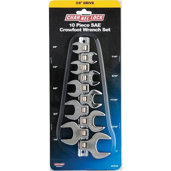 Channellock Standard 3/8 In. Drive Crowfoot Wrench Set 10-Piece - 302948