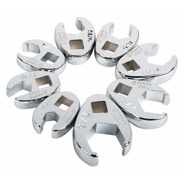 Sunex 3/8" Drive SAE Crowfoot Wrench Set, 8 pcs., 3/8" Drve, SAE, 8 pcs, Flare Nut - 9708