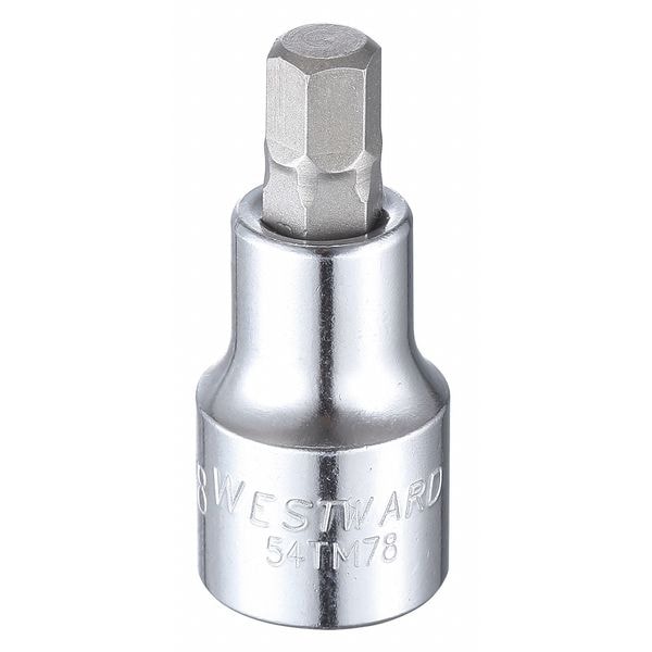 Westward 1/2 in Drive Hex Socket Bit SAE 3/8 in Tip, 2 1/4 in L - 54TM78