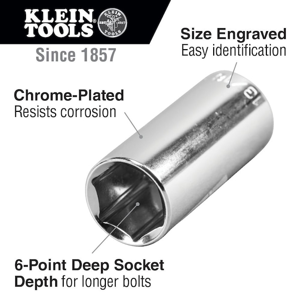 Klein Tools 3/8" Drive Socket Wrench SAE 20 Pieces 3/8 in to 7/8 in , Chrome - 65508