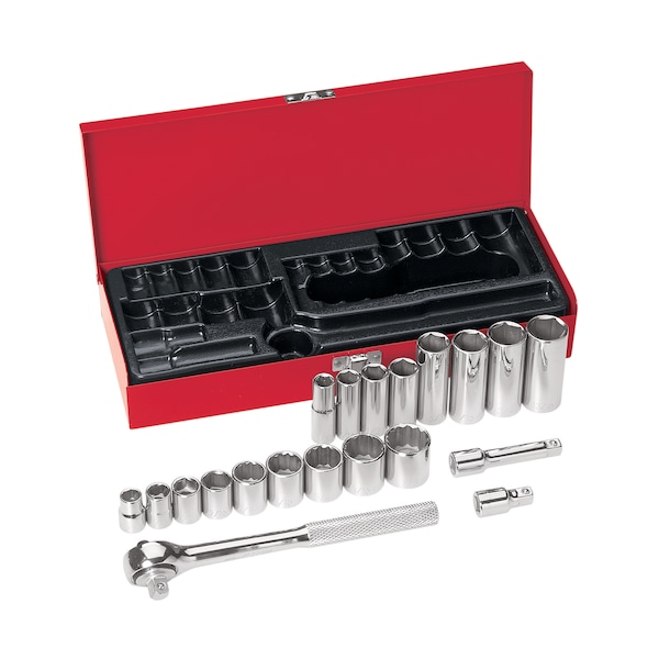 Klein Tools 3/8" Drive Socket Wrench SAE 20 Pieces 3/8 in to 7/8 in , Chrome - 65508