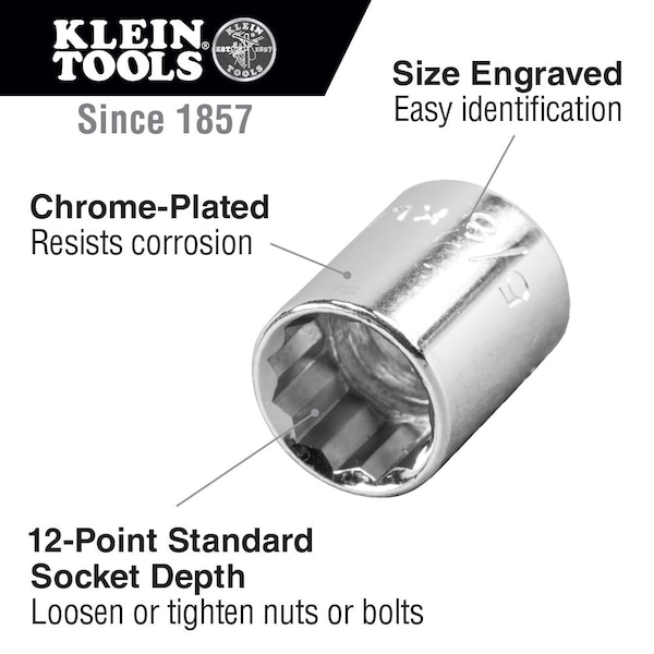 Klein Tools 3/8" Drive Socket Wrench SAE 20 Pieces 3/8 in to 7/8 in , Chrome - 65508