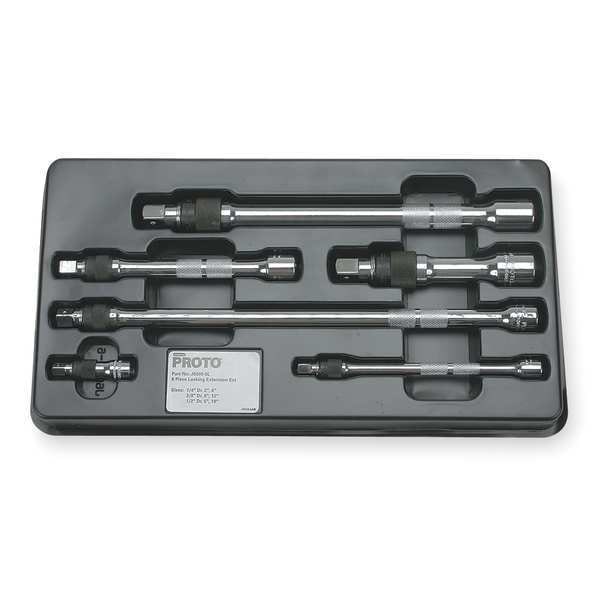 Proto Socket Extension Set 1/4", 3/8", 1/2" Dr, 2 in, 5 in, 6 in, 10 in, 12 in L, 6 Pieces, Chrome - J6000-6L