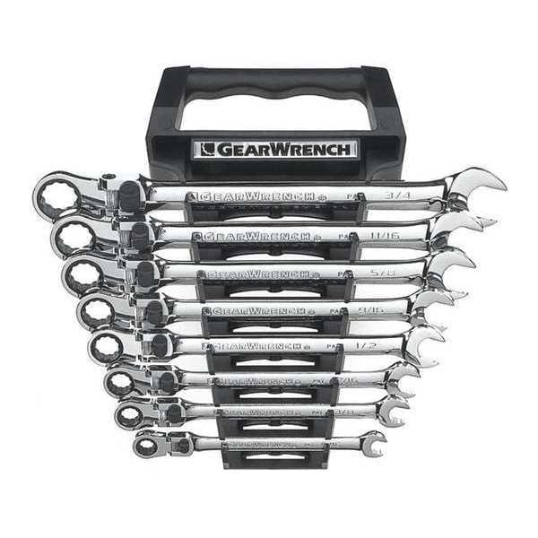 Gearwrench 8 Piece 72-Tooth 12 Point XL Locking Flex Head Ratcheting Combination SAE Wrench Set - 85798