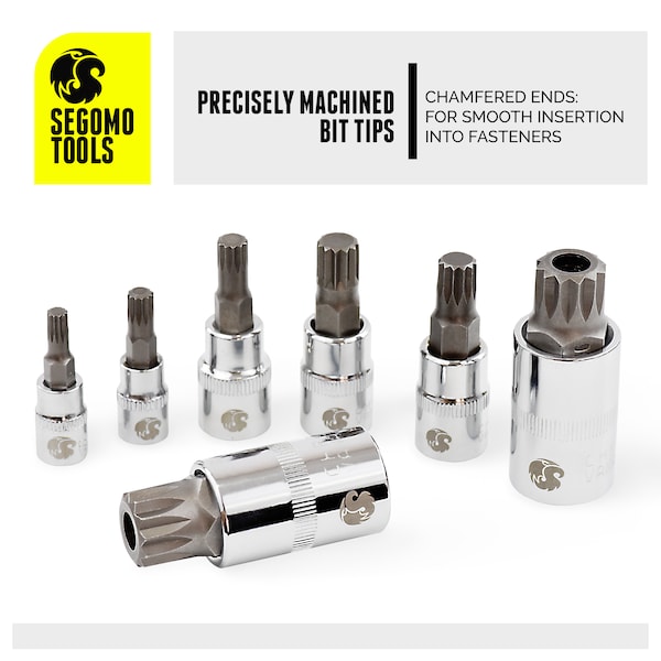 Segomo Tools 10 Piece Mixed Drive Metric XZN Triple Square Spline Bit Socket Set - 9015217B