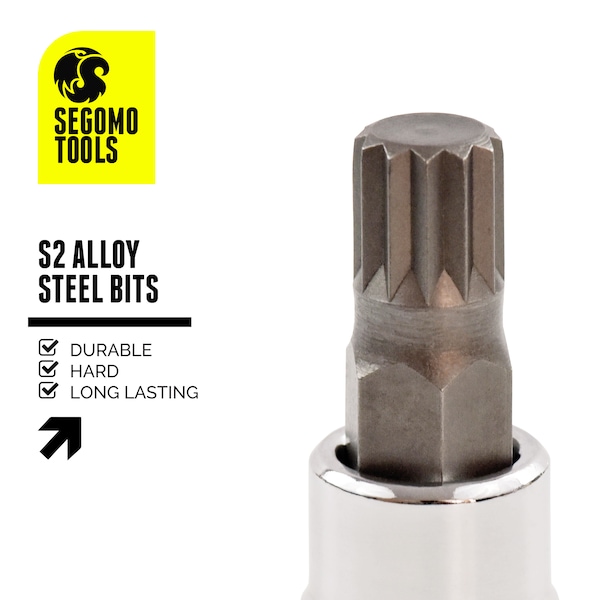 Segomo Tools 10 Piece Mixed Drive Metric XZN Triple Square Spline Bit Socket Set - 9015217B