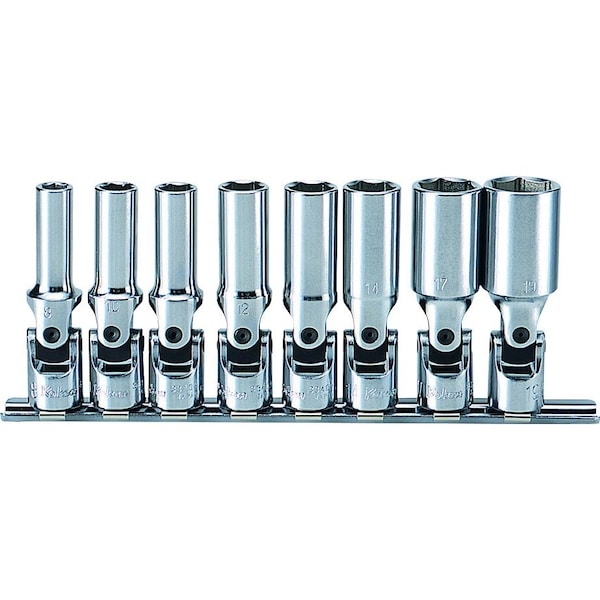Ko-Ken Universal Socket set 8mm-19mm 6 Point 200mm 8 pieces 3/8 Sq. Drive - RS3340M/8-L75