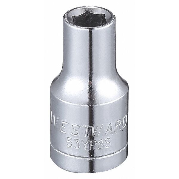 Westward WESTWARD 1/4 in Drive, 4.5mm Hex Metric, Socket, 6 Points, Steel, Chrome, 4.5 mm - 53YP86