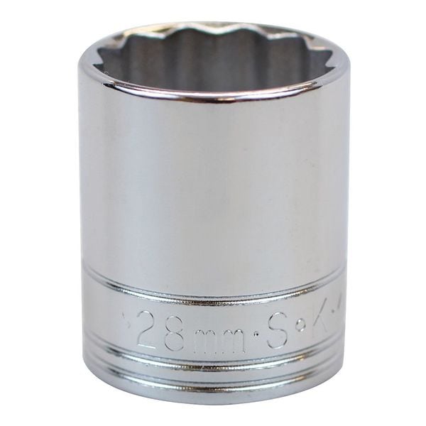 Sk Professional Tools 1/2 in Drive, 28mm Metric, Socket, 12 Points, Steel, Chrome, 28 mm - 40328