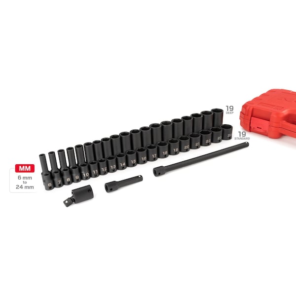 Tekton 3/8 Inch Drive 6-Point Impact Socket Set, 41-Piece (6-24 mm) - SID91401
