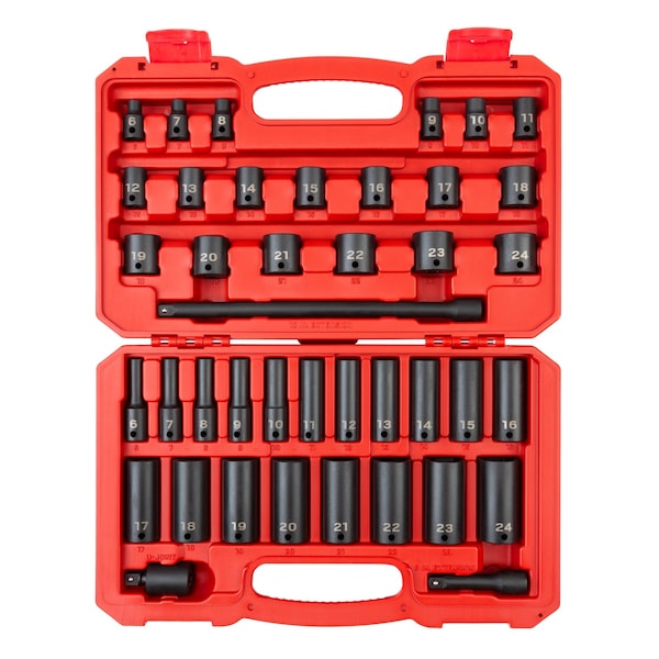 Tekton 3/8 Inch Drive 6-Point Impact Socket Set, 41-Piece (6-24 mm) - SID91401