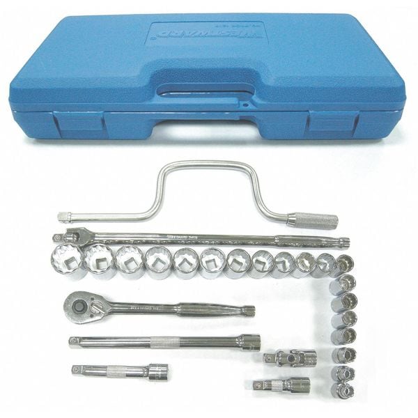Westward 1/2" Drive Socket Wrench Set SAE 26 Pieces 3/8 in to 1 1/4 in , Chrome - 4LXA6