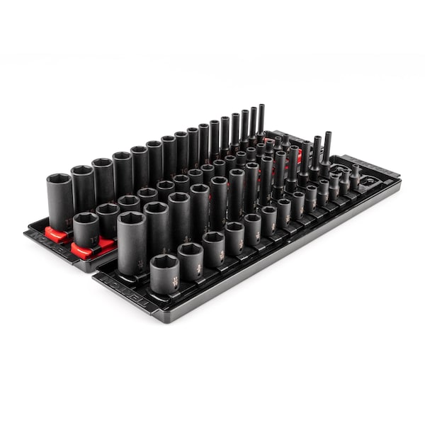 Tekton 1/4'' Drive 6-Point Impact Socket Set with Rails and Trays, 58-Piece, 5/32-11/16'', 4-17 mm - SID90202