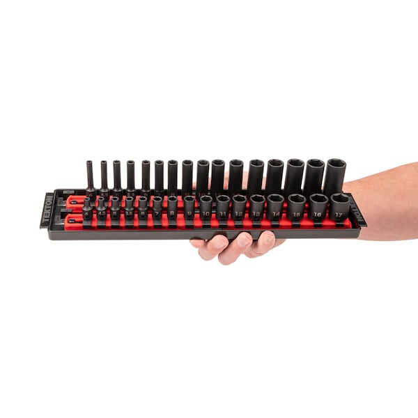 Tekton 1/4'' Drive 6-Point Impact Socket Set with Rails and Trays, 58-Piece, 5/32-11/16'', 4-17 mm - SID90202