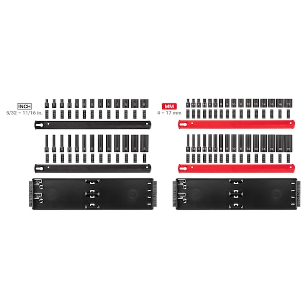 Tekton 1/4'' Drive 6-Point Impact Socket Set with Rails and Trays, 58-Piece, 5/32-11/16'', 4-17 mm - SID90202