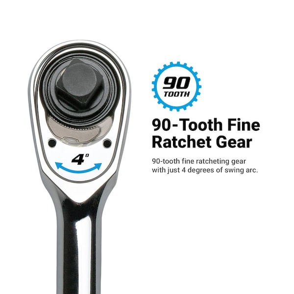 Capri Tools Fine 90-Tooth Ratchet Set, Ergonomic Soft Grip, 1/4, 3/8, 1/2 in. Drive, 3-Piece - CP90S-SET