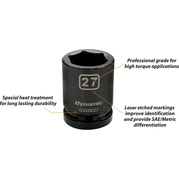 Dynamic 3/4" Drive Standard Socket, Black Phosphate, Tools 3/4" Drive 6 Point Metric, 38mm Standard Length - D020038