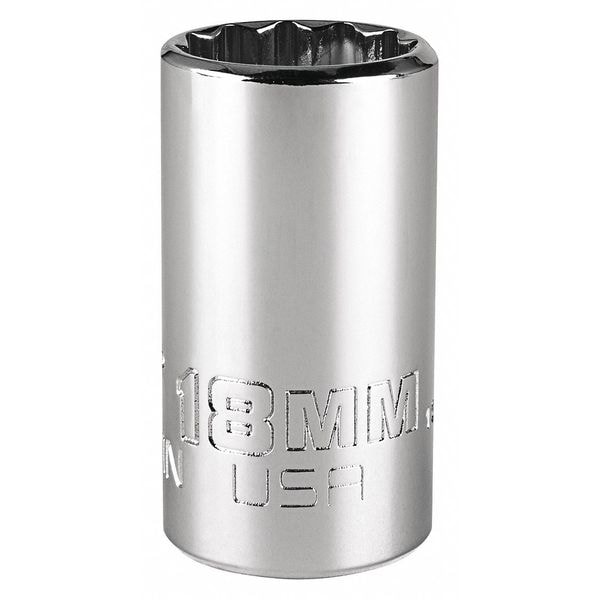 Proto 3/8 in Drive, Triple Square Metric Socket, 12 Points, Steel, Chrome, 18 mm - J5218MN