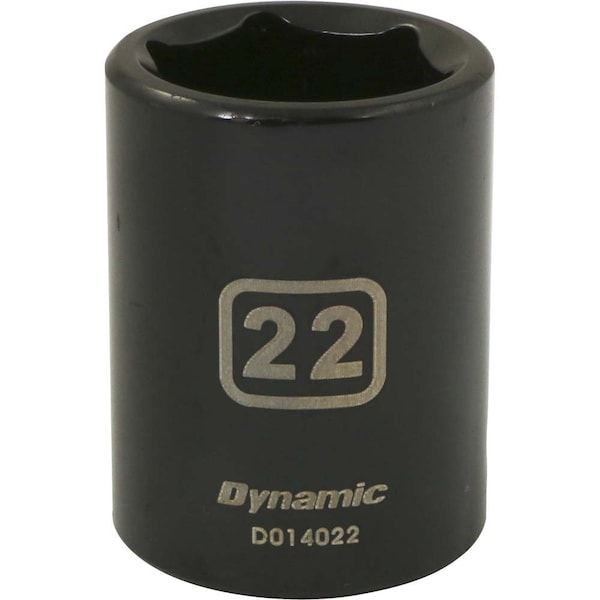 Dynamic 1/2" Drive Standard Socket, Black Phosphate, Tools 1/2" Drive 6 Point Metric, 22mm Standard Length - D014022