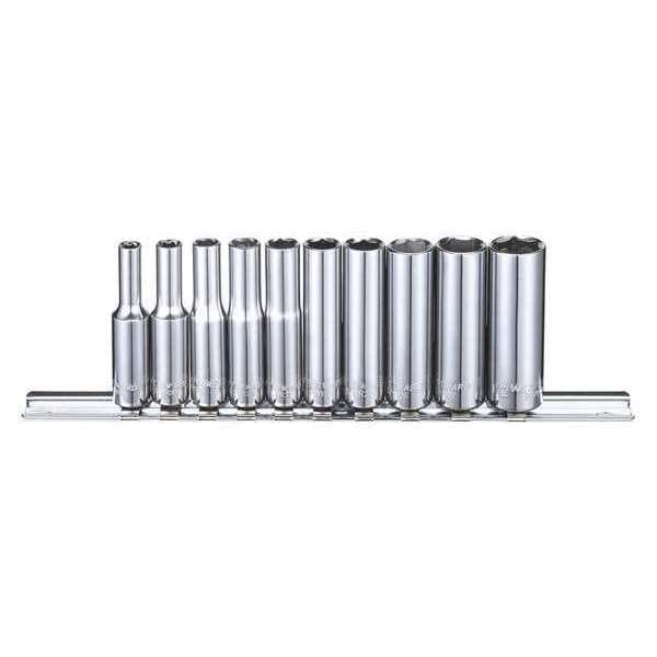 Westward 1/4" Drive Socket Set, SAE, 5/32 to 1/2 in, 6-Point, Chrome, 10 Pieces - 53PN26