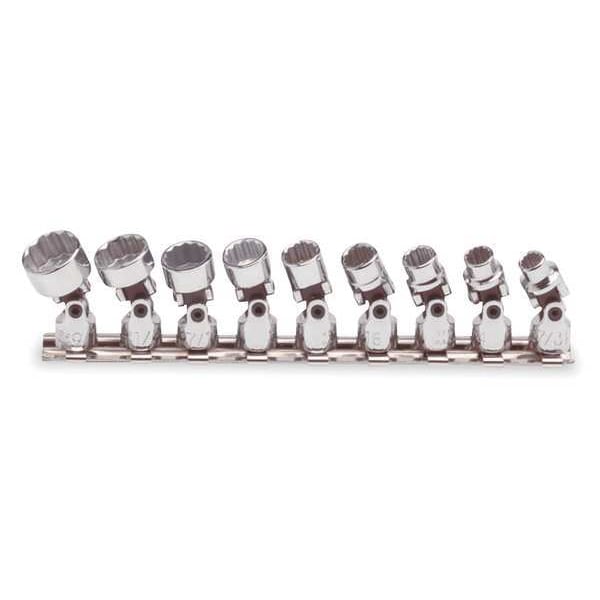 Proto 1/4" Drive Universal Socket Set SAE 9 Pieces 7/32 in to 9/16 in , Full Polish - J47107