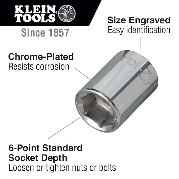 Klein Tools 3/8" Drive, 9/16" SAE Socket, 6 Points, 9/16-Inch Standard 6-Point  3/8-Inch Drive - 65703
