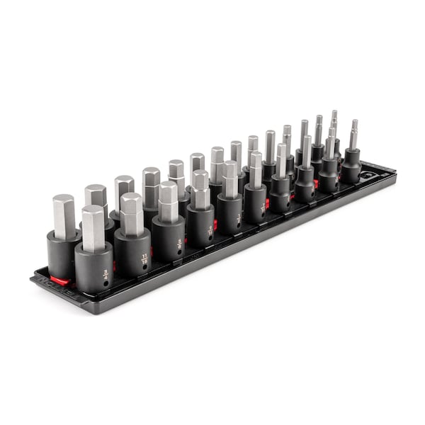 Tekton 1/2 Inch Drive Hex Impact Bit Socket Set with Rails, 24-Piece (1/4-3/4 in., 6-19 mm) - SIB92201