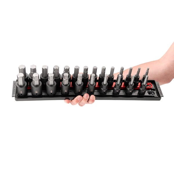 Tekton 1/2 Inch Drive Hex Impact Bit Socket Set with Rails, 24-Piece (1/4-3/4 in., 6-19 mm) - SIB92201