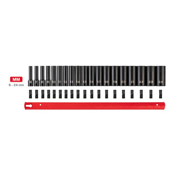 Tekton 3/8 Inch Drive Deep 12-Point Impact Socket Set with Rail, 19-Piece (6-24 mm) - SID91115