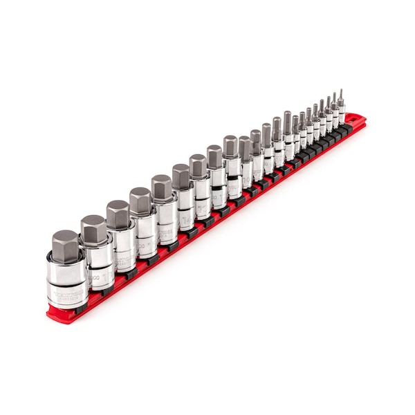 Tekton 1/4, 3/8, 1/2 Inch Drive Hex Bit Socket Set with Rail, 22-Piece 2-19 mm - SHB99102