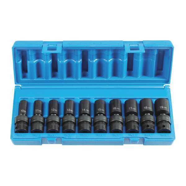 Grey Pneumatic 3/8" Drive Semi-Deep Length Universal Set, Metric, 10 pcs - 1210UMSD