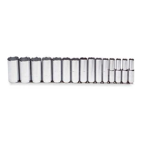 Proto 1/2" Drive Deep Socket Set SAE 15 Pieces 3/8 in to 1 1/4 in , Full Polish - J54103