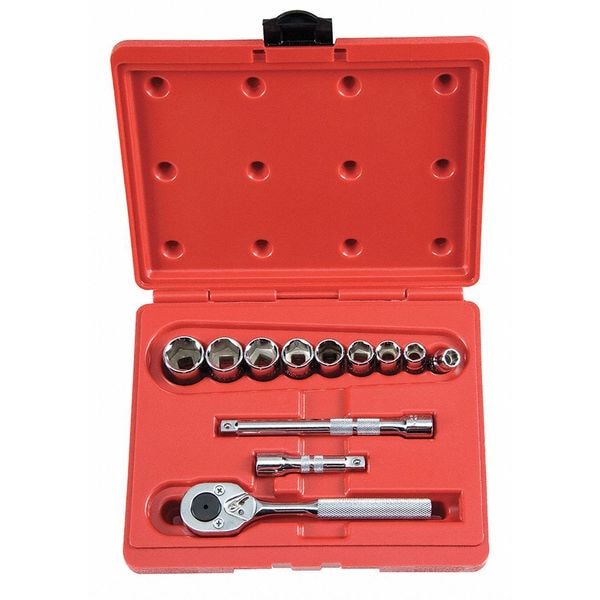 Proto 3/8" Drive Socket Set, Metric, 12pcs, Socket Set, Chrome, 8 mm to 19 mm, 6Pt - J52212