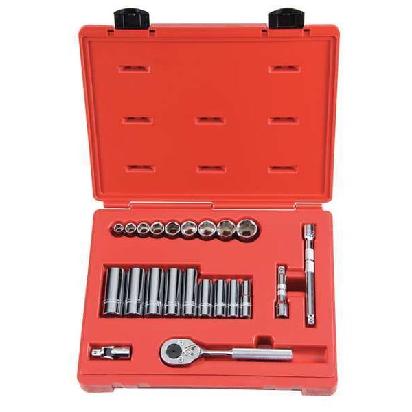 Proto 3/8" Drive Socket Set, Metric, 12pcs, Socket Set, Chrome, 8 mm to 19 mm, 6Pt - J52212