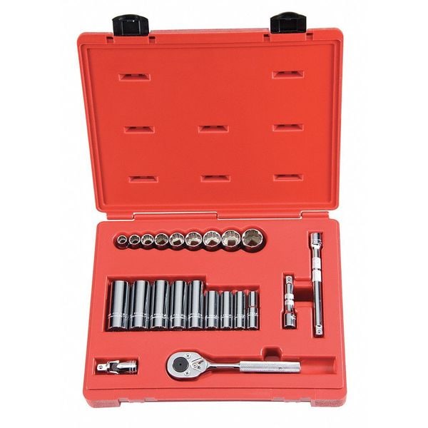 Proto 3/8" Drive Socket Set, Metric, 12pcs, Socket Set, Chrome, 8 mm to 19 mm, 6Pt - J52212