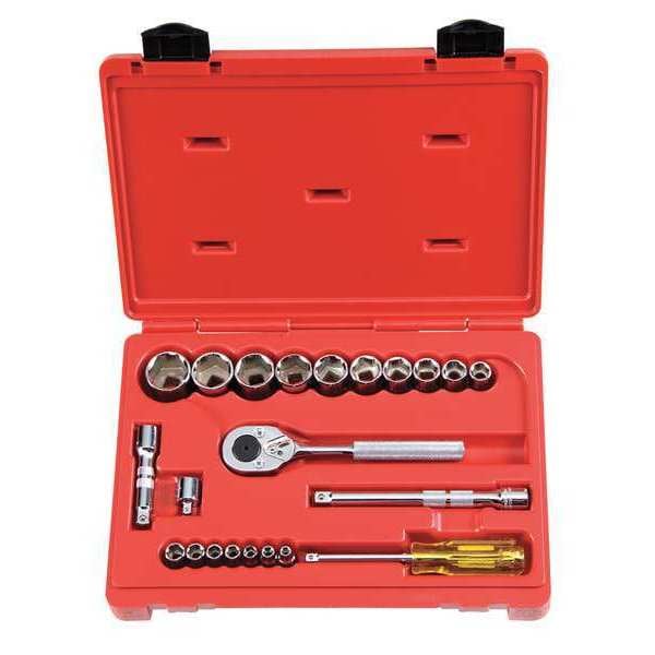 Proto 3/8" Drive Socket Set, Metric, 12pcs, Socket Set, Chrome, 8 mm to 19 mm, 6Pt - J52212